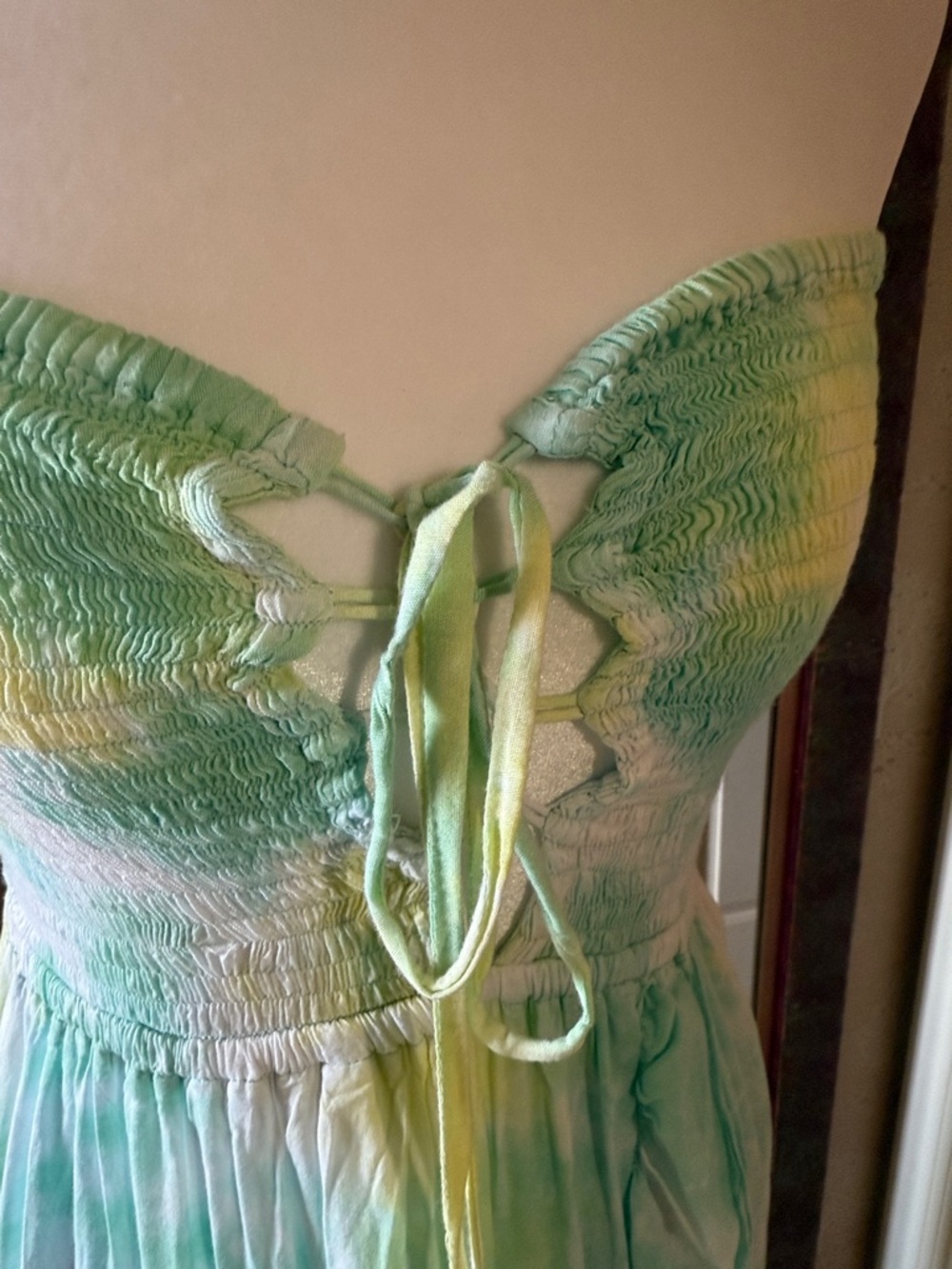 Tiare Hawaii Strapless Tie-Dye Maxi Dress in Mint & Yellow - Picture 3 of 10